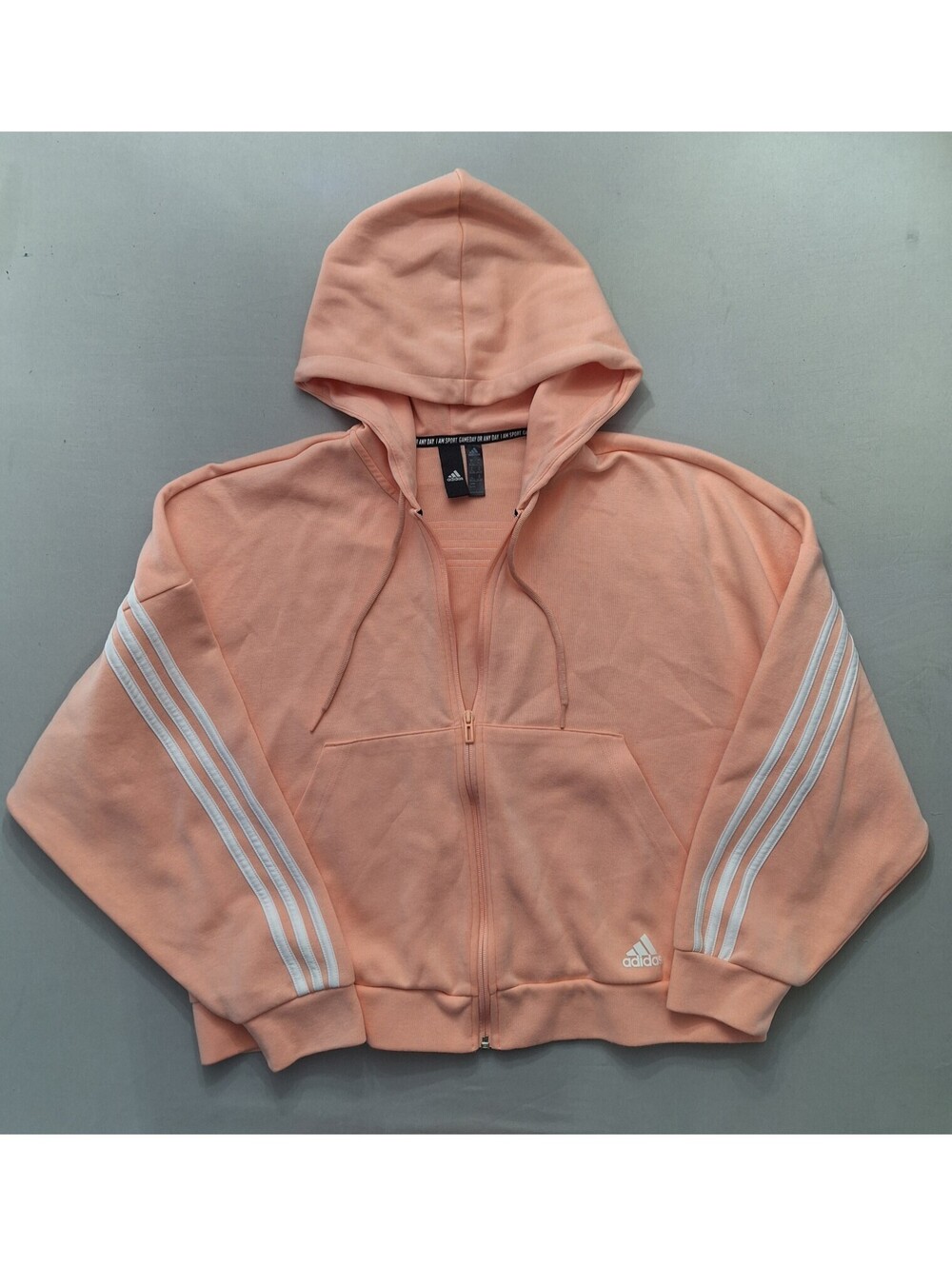 Adidas Women’s Peach Full-Zip Oversized Cropped Hoodie Sweatshirt – Size XL NWOT